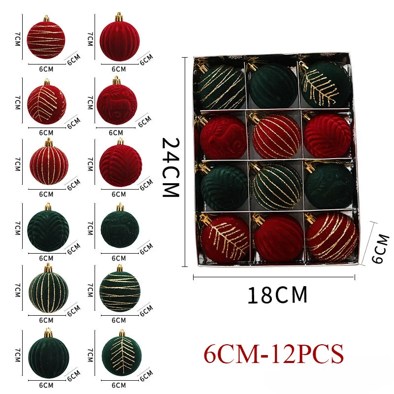 6/12pcs 6cm Wine Red Christmas Ball Ornaments Dark Green White