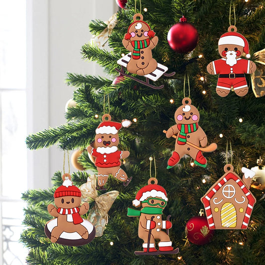 10PCS Christmas Gingerbread Man Pendant PVC Mini Xmas Tree Hanging