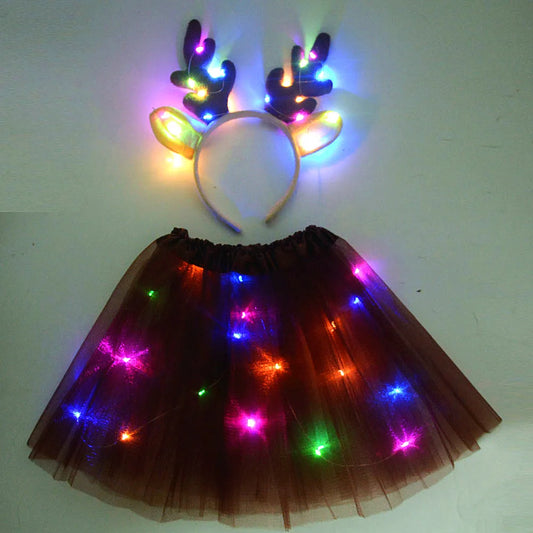 Women Kids Fairy Costume Girls Light Up Led Tutu Skirt Glow Magic Elk