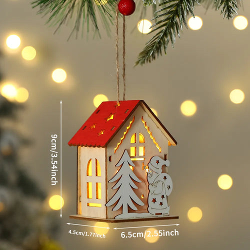 New Christmas Wooden House Pendant Snowman Elk Santa Claus Bear House