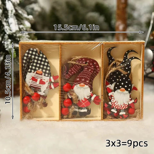 9/12pcs Christmas Dwarf Wooden Pendant Christmas Tree Hanging