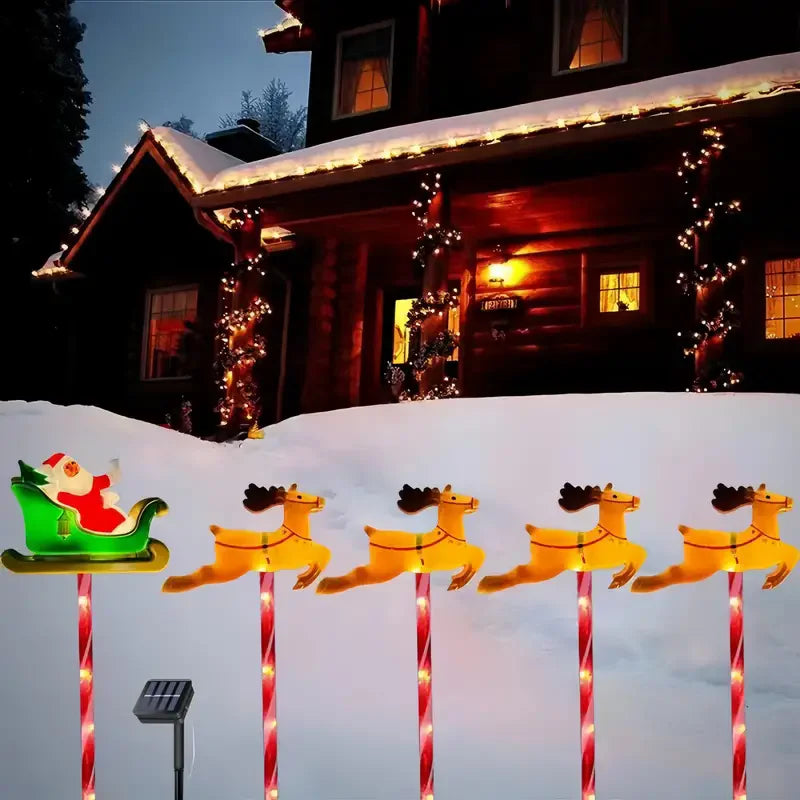 2024 Solar Powered Christmas Santa Sleigh and Reindeer Lawn Stake