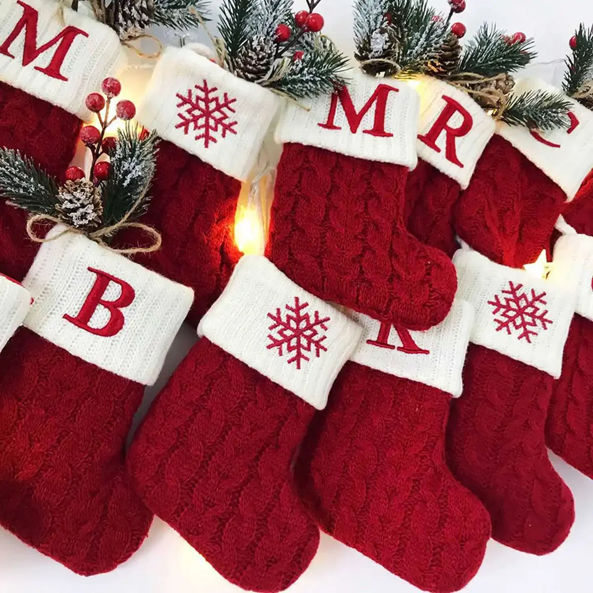 Merry Christmas Socks Knitting Snowflake Letter Stocking Christmas