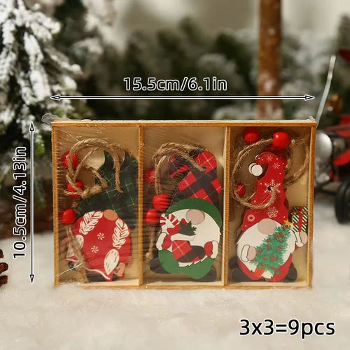 9/12pcs Christmas Dwarf Wooden Pendant Christmas Tree Hanging