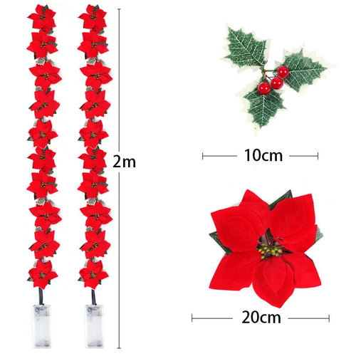 Poinsettia Christmas Flowers Garland String Lights Xmas Tree Ornaments