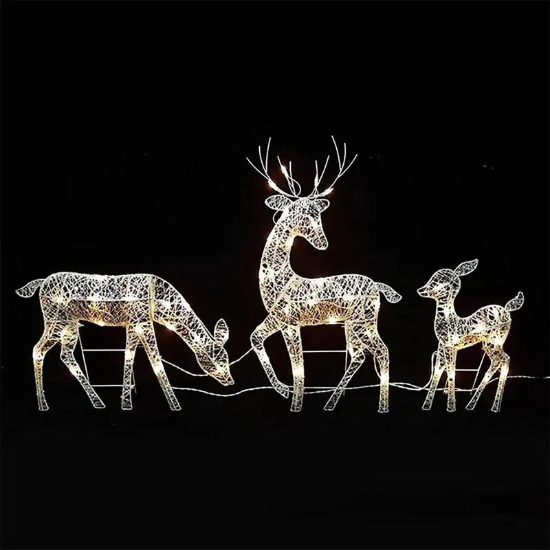 Handmake Iron Art Elk Deer Christmas Garden Decor LED Light Glowing