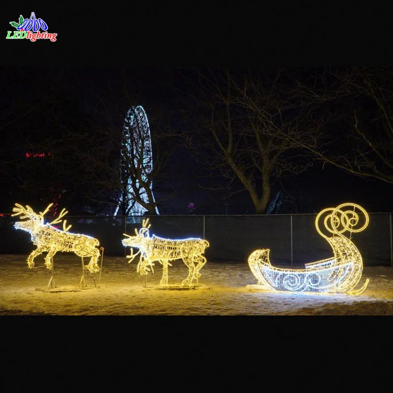 custom.hot sell reindeer light outdoor reindeer led with sleigh