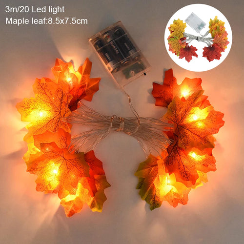 3M 20LED Pumpkin Maple Leaves Light String Garland Battery Powered