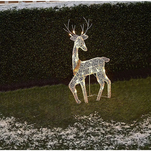 3Pcs Handmake Iron Art Elk Deer Christmas Garden Decor &LED Light