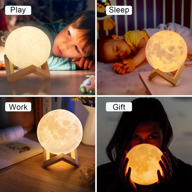 LED Night Light 3d Printing Moonlight 8 cm Bedroom Decoration