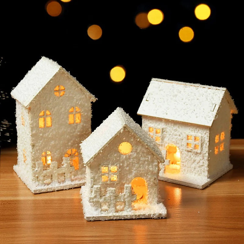 2024 Christmas Led Light Wooden House with Snowflake Luminous Cabin