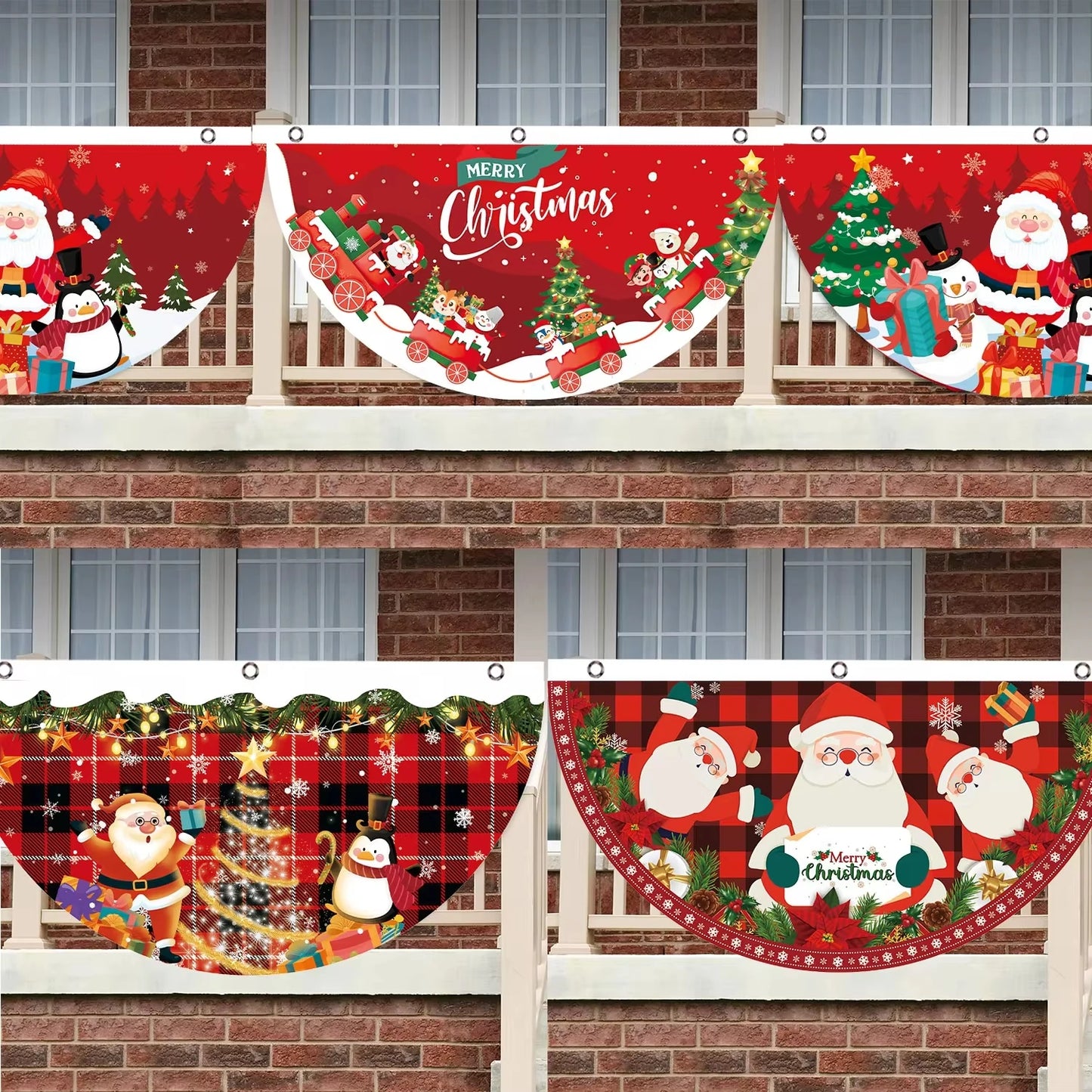 Christmas Fan-shaped Flag Banner Christmas Decoration for Home 2024