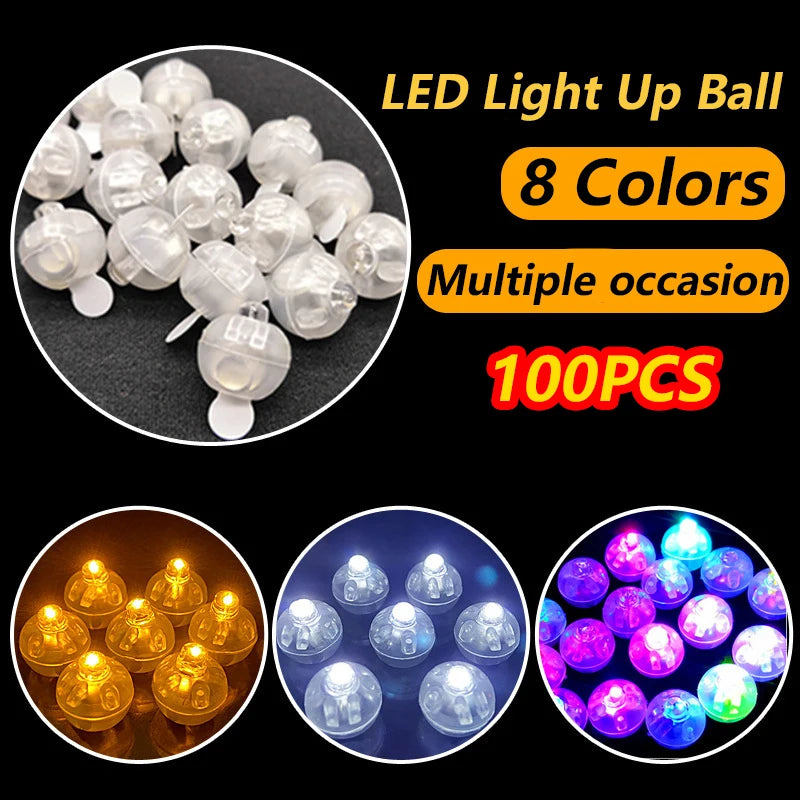 10/20/100Pcs Tumbler Small Round Ball Glow Light Balloon LED Flash