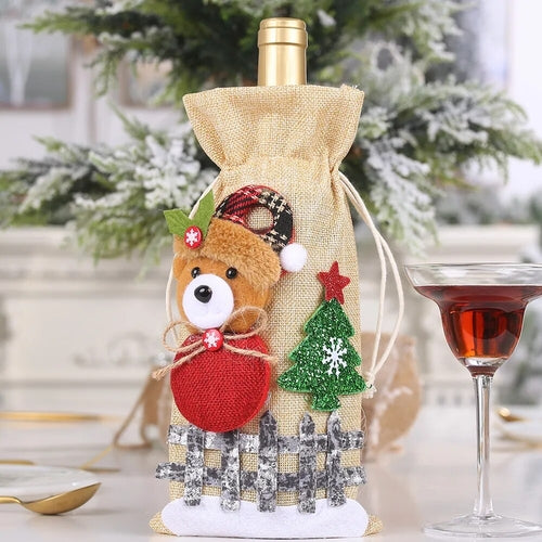 Creative Christmas Wine Bottle Set Golden Velvet Dress Wine Bottle