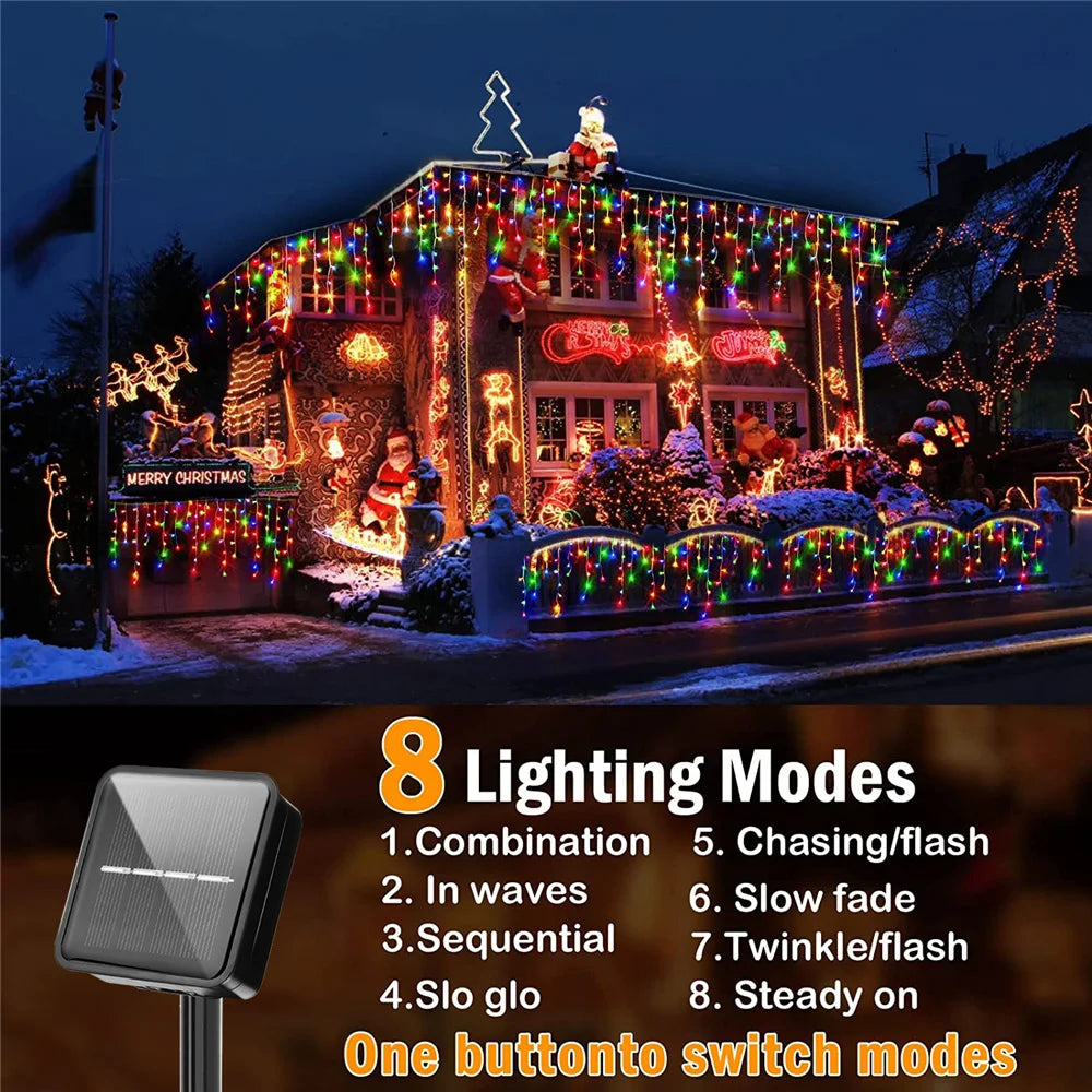 3.5M/7.5M Solar Curtain Icicle Light Outdoor Eaves Decor String Lights