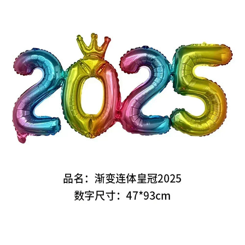 2025 Crown Number Foil Balloons Happy New Year Eve Party Decoration