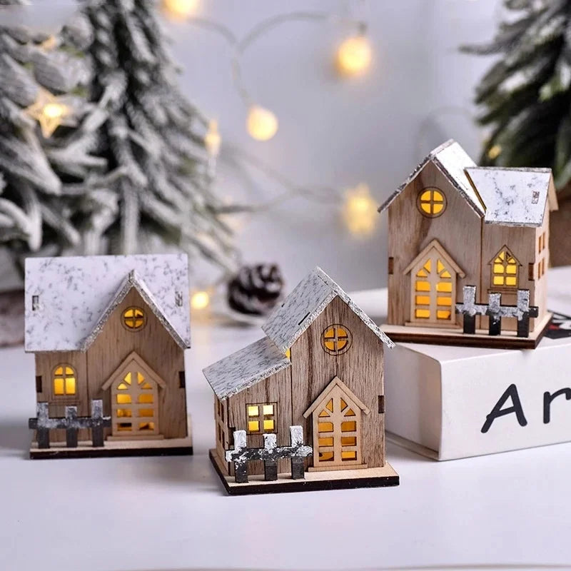 Christmas LED Light Wooden House Luminous Cabin Merry Christmas