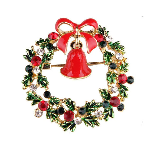 Xmas Enamel Brooch, Christmas Boots, Wreath, Metal Pin, Fashion