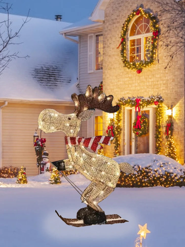 Lighted Reindeer Ornaments Glowing Ski Deer Statue with LED Lights