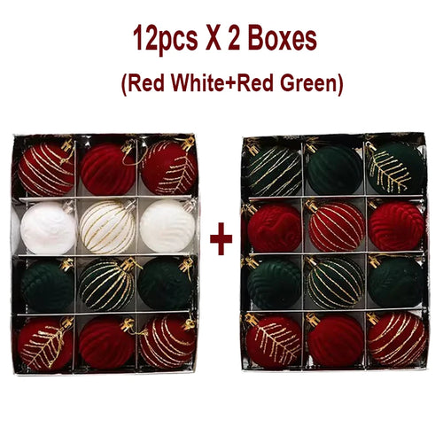 6/12pcs 6cm Wine Red Christmas Ball Ornaments Dark Green White