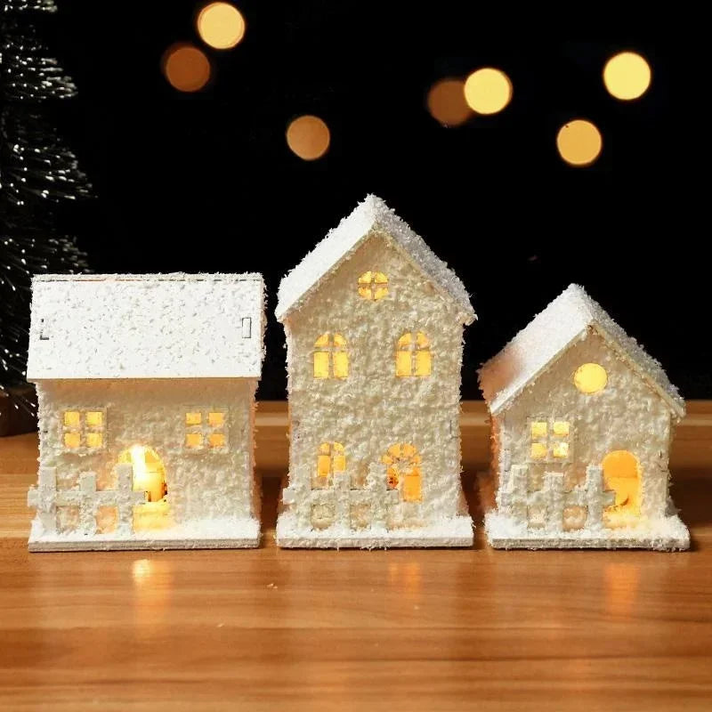 Xmas Ornament Christmas Led Light Wooden House with Snowflake Luminous