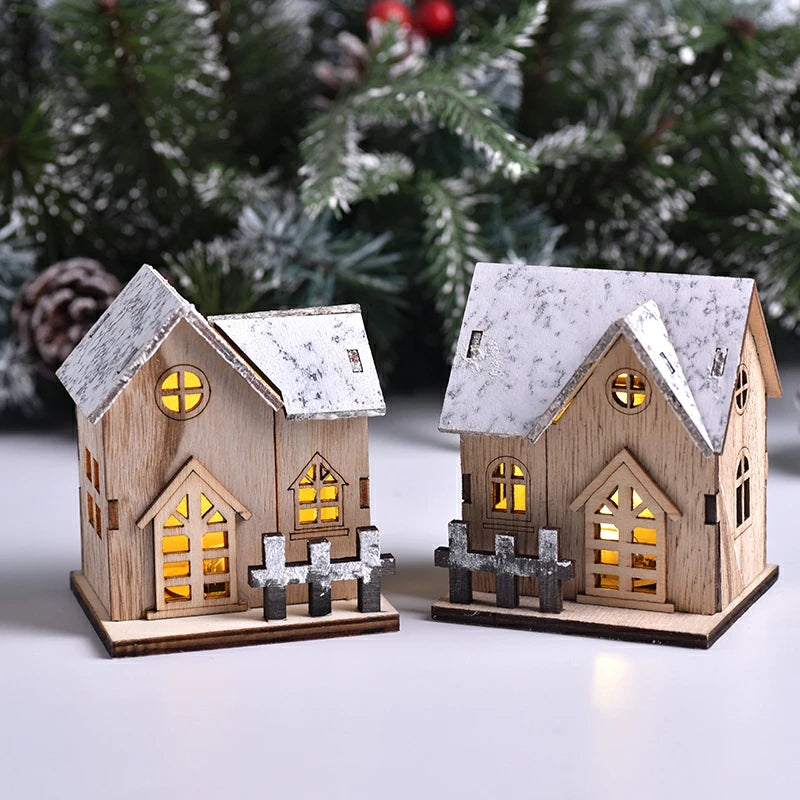 Christmas LED Light Wooden House Luminous Cabin Merry Christmas