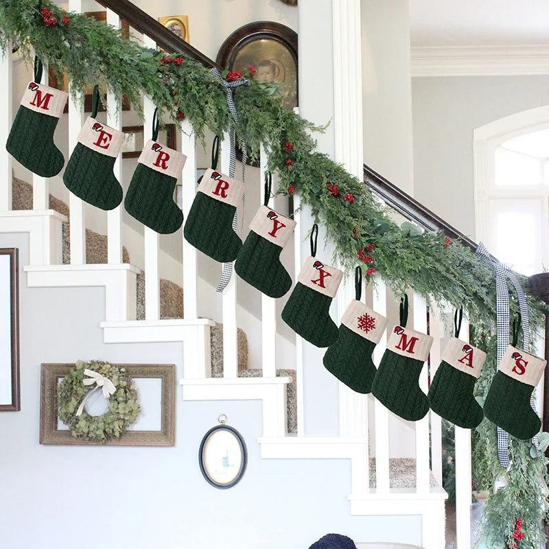 Christmas ornaments letter knitted socks Embroidered puppy footprint