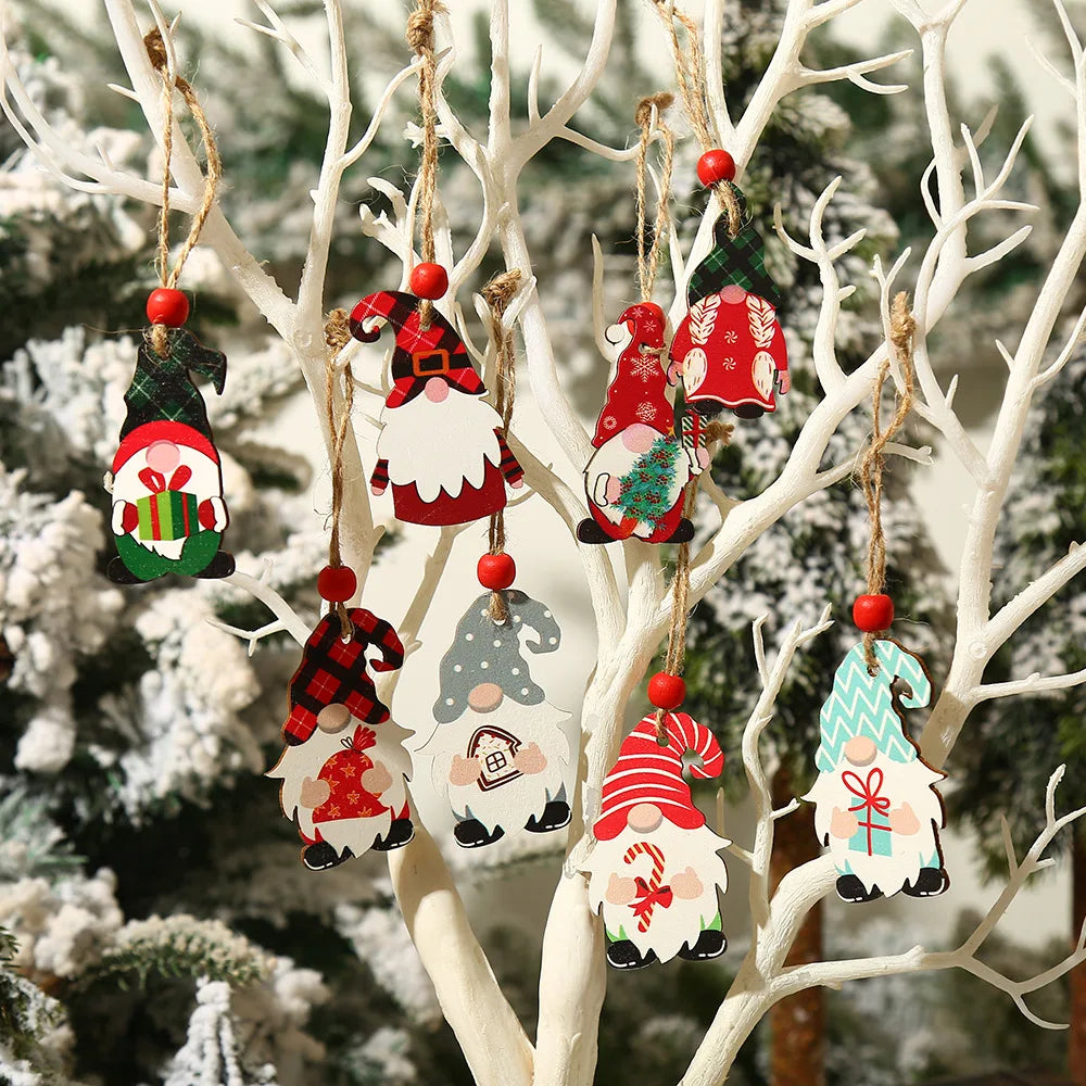 9/12pcs Christmas Dwarf Wooden Pendant Christmas Tree Hanging