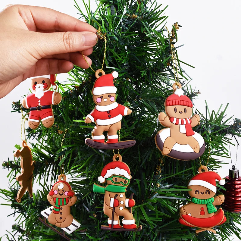 10PCS Christmas Gingerbread Man Pendant PVC Mini Xmas Tree Hanging