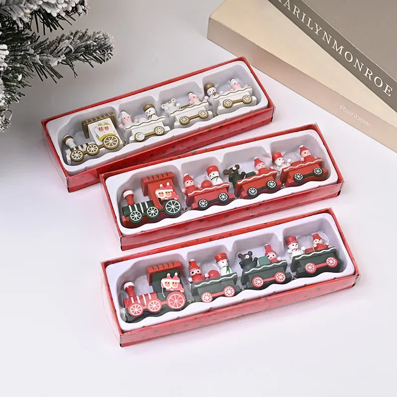 Wooden Christmas Small Train Xmas Ornaments Merry Christmas Decor For