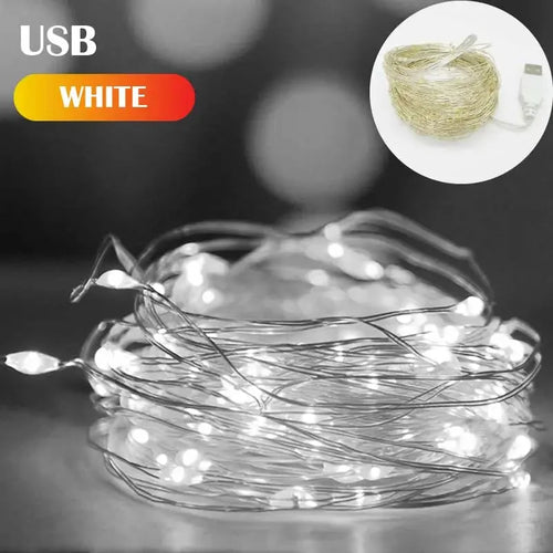 USB LED String Lights 5M Silver Wire Garland Light Waterproof Fairy