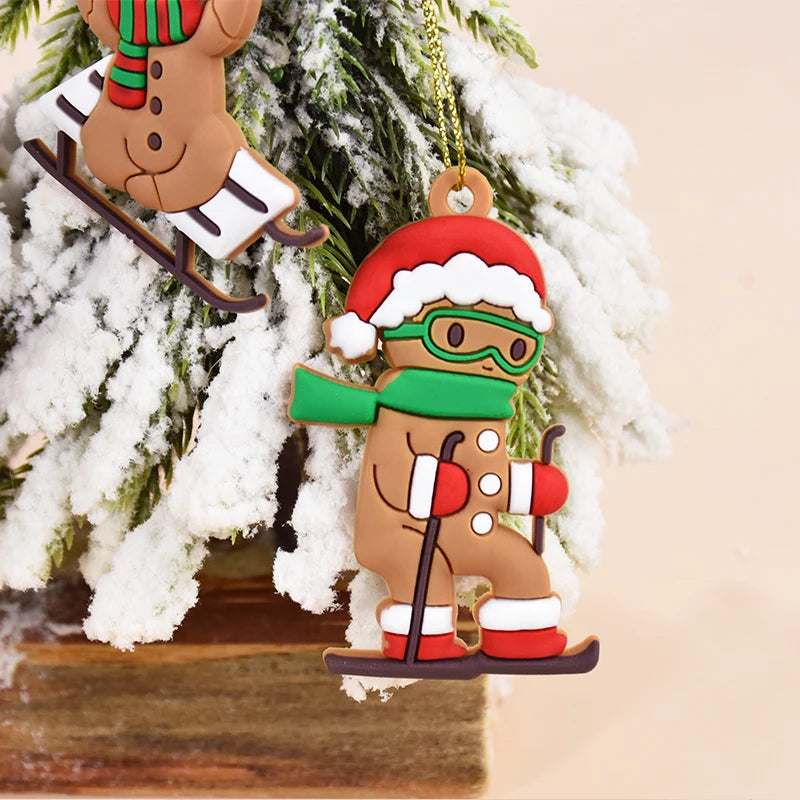 10PCS Christmas Gingerbread Man Pendant PVC Mini Xmas Tree Hanging