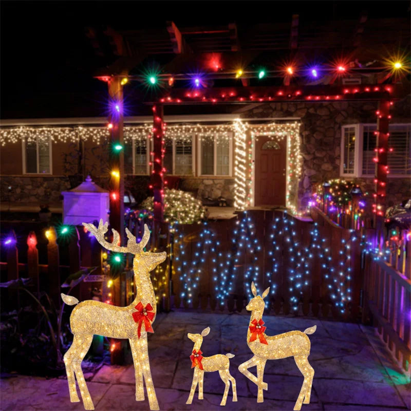 1-3Pcs Acrylic Elk Deer LED Light Reindeer Family Decor Lighted Deer