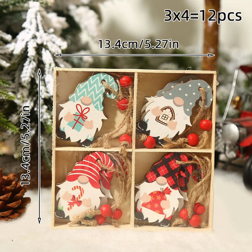 9/12pcs Christmas Dwarf Wooden Pendant Christmas Tree Hanging