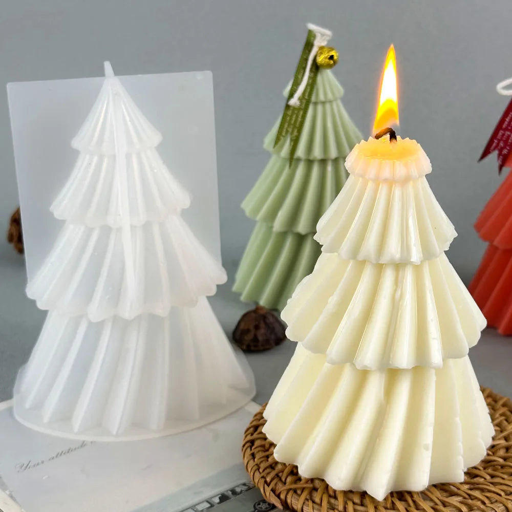 3D Geometric Pine Silicone Candle Mold DIY Christmas tree Craft Gifts