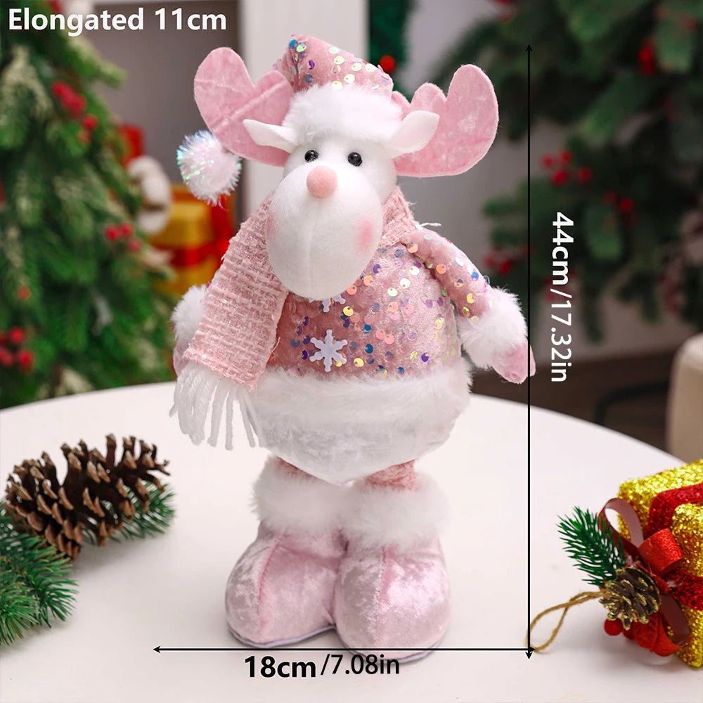 1pc-New Santa Claus Snowman Elk Pink Sequin Telescopic Doll Merry