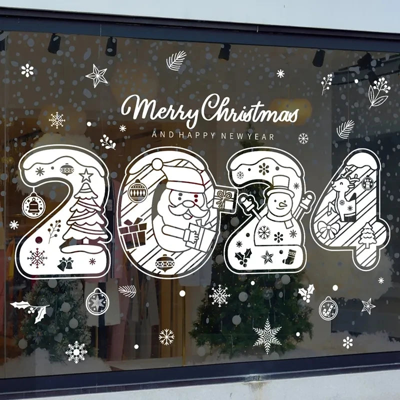 1Set Santa Claus Snowman Elk Window Stickers Snowflake Electrostatic