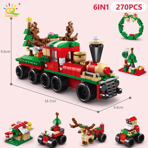 HUIQIBAO 6IN1 Christmas Elk Deer Santa Claus Building Blocks City Snow