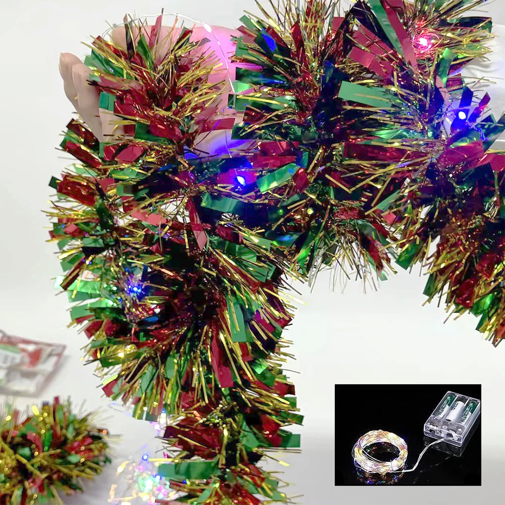 1pc 16 Ft Christmas Tinsel Garland Metallic Shinny With LED Lights