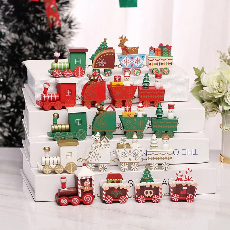 Wooden Christmas Small Train Xmas Ornaments Merry Christmas Decor For