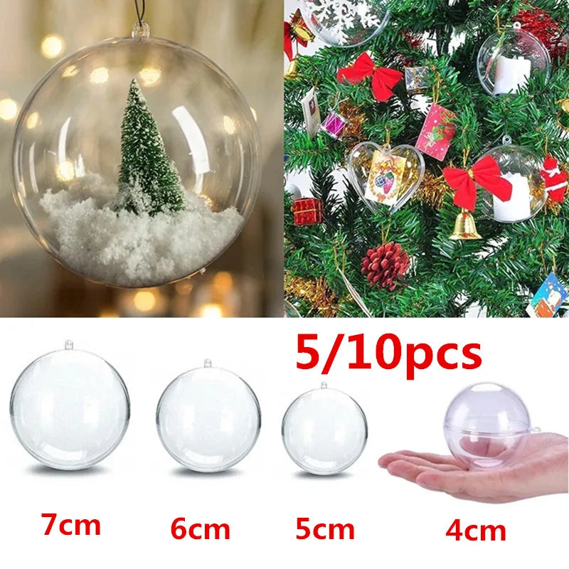 5/10pcs Christmas Clear Fillable Ornaments Ball Hanging Pendant Xmas