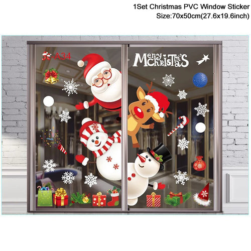 1Set Santa Claus Snowman Elk Window Stickers Snowflake Electrostatic