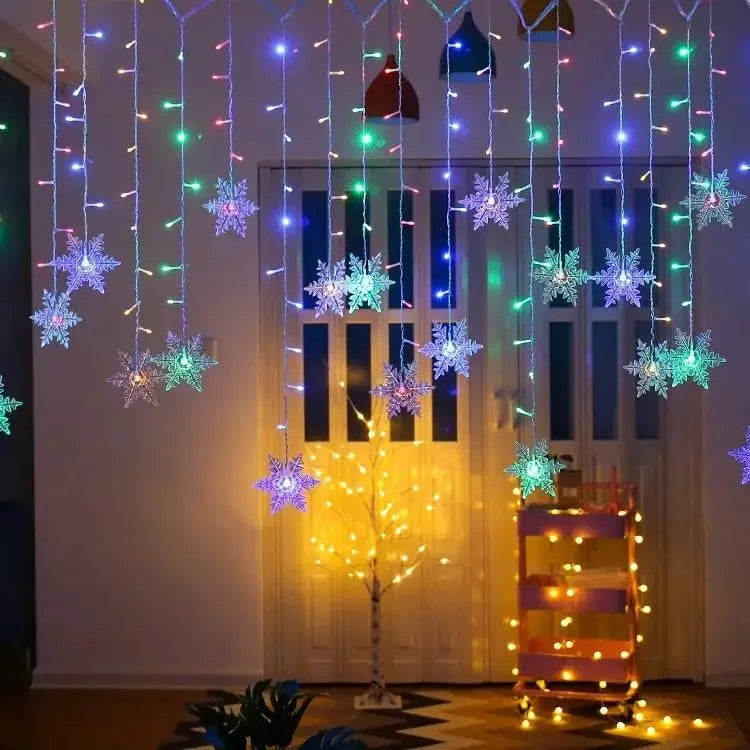 3.2M Christmas Snowflakes LED String Lights Flashing Fairy Curtain