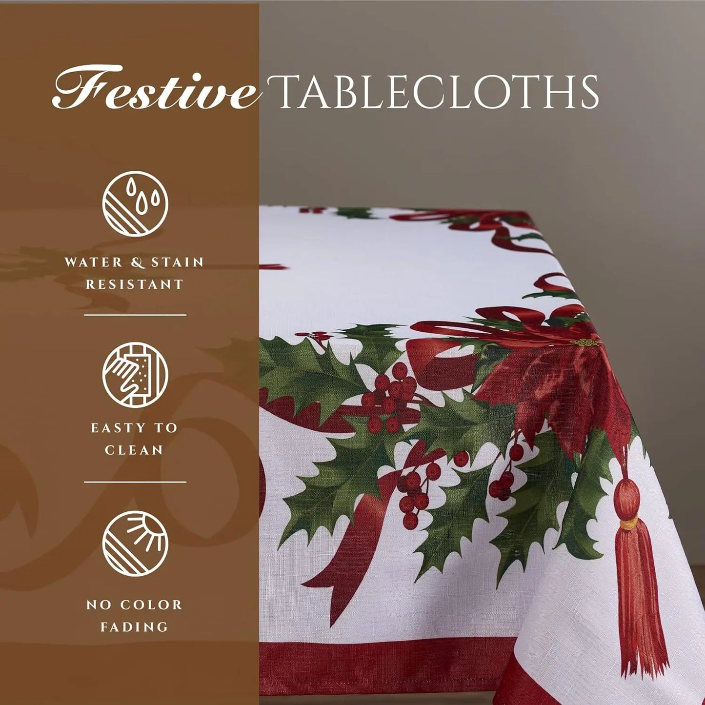 Christmas Ribbon Tablecloth Merry Xmas Table Cloth Harvest Holiday