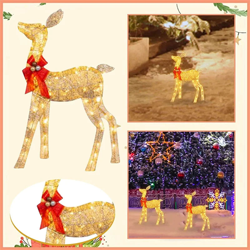 1-3Pcs Acrylic Elk Deer LED Light Reindeer Family Decor Lighted Deer