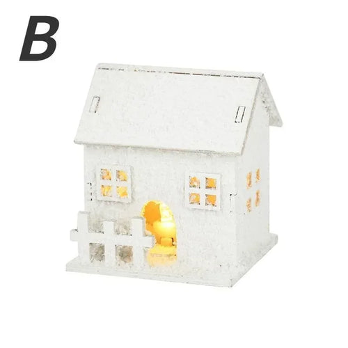 Xmas Ornament Christmas Led Light Wooden House with Snowflake Luminous