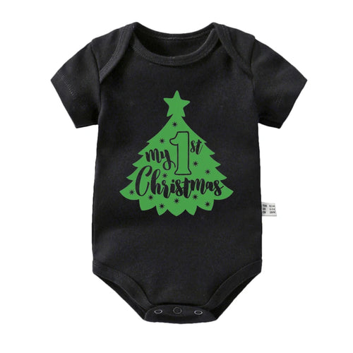 Cute My 1st Christmas Print Newborn Baby Bidysuits Cotton Short Sleeve