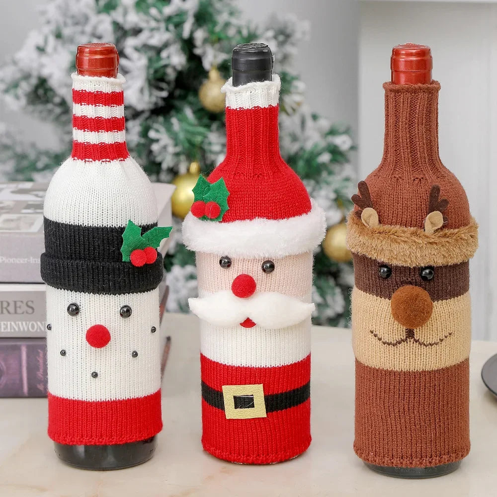 Christmas Santa Knitted Wine Bottle Case Elk Snowman Red Wine