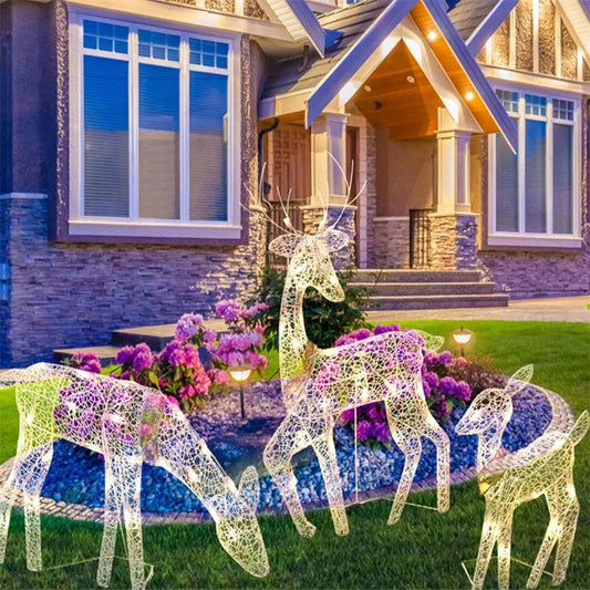 3pcs Iron Art Elk Deer Christmas Garden Decoration With LED Light