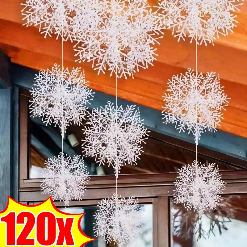 120/30PCS Christmas Snowflake Ornaments Glitter Fake White Snowflake